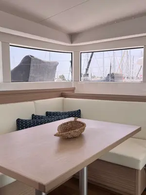 Salon of SOPHIE, a Lagoon 40 catamaran at Kontokali, Greece