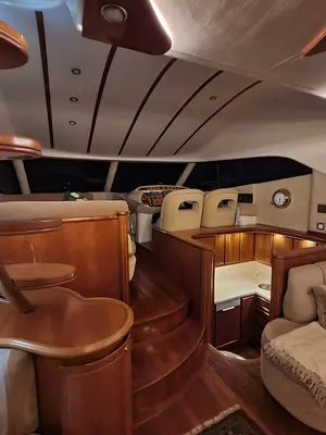 Salon of Port Ligat, a Rodman 56 Fly motor yacht at Port d'Andratx, Spain