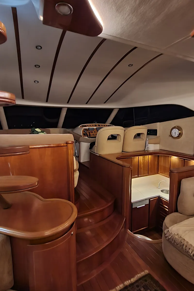 Salon of Port Ligat, a Rodman 56 Fly motor yacht at Port d'Andratx, Spain