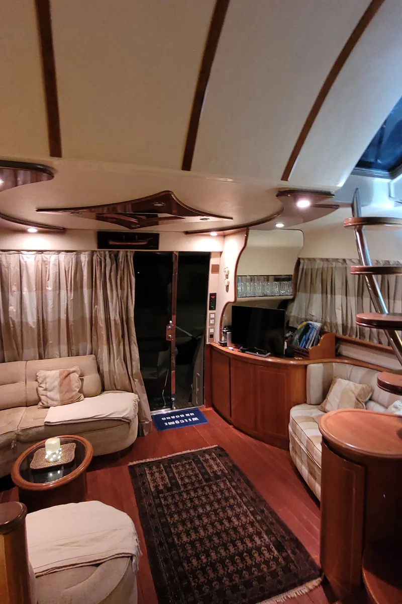 Salon of Port Ligat, a Rodman 56 Fly motor yacht at Port d'Andratx, Spain