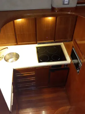 Galley of Port Ligat, a Rodman 56 Fly motor yacht at Port d'Andratx, Spain