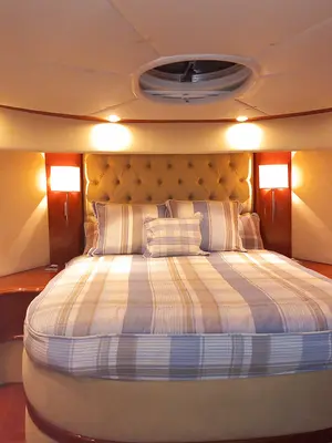 Cabin on Port Ligat, a Rodman 56 Fly motor yacht at Port d'Andratx, Spain