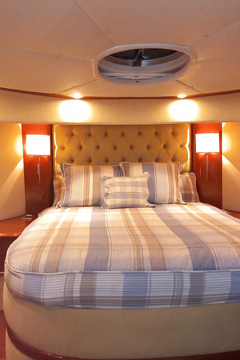 Cabin on Port Ligat, a Rodman 56 Fly motor yacht at Port d'Andratx, Spain