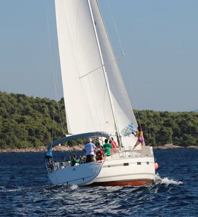 Exterior view of Inipi, a Bavaria Cruiser 40 sailboat at Općina Vrsar, Croatia