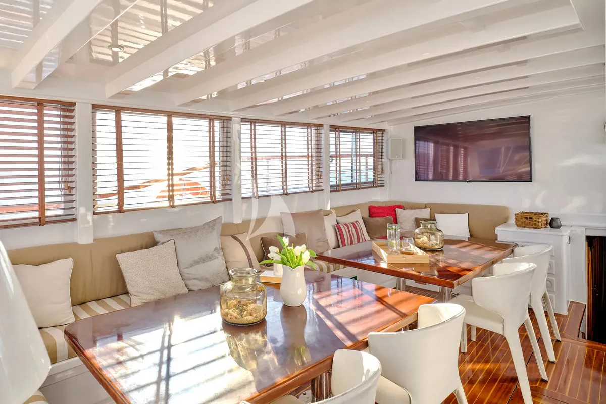 Deck of White Pearl, a Lagoon 46 catamaran at Athens, Greece