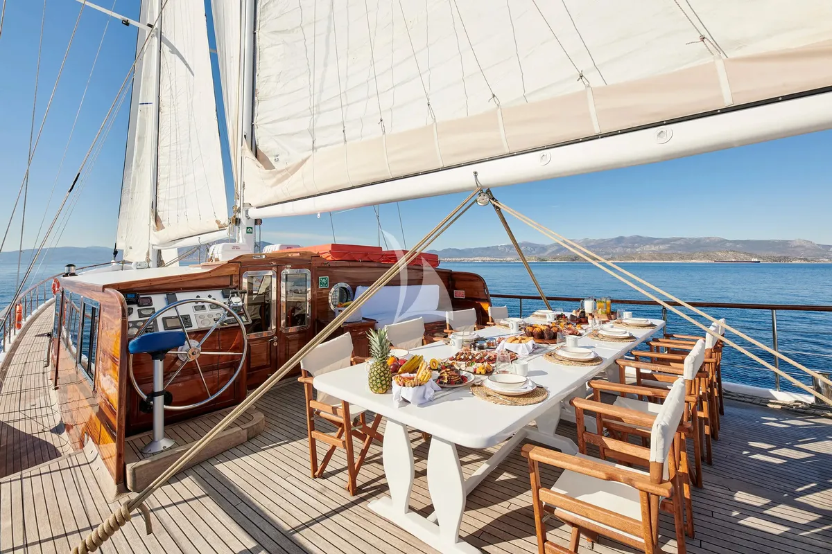 Deck of White Pearl, a Lagoon 46 catamaran at Athens, Greece
