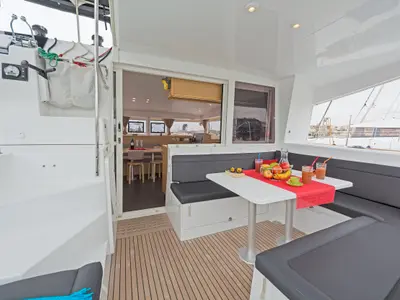 Deck of Libre, a Lagoon 400 S2 catamaran at Lavreotiki Municipal Unit, Greece