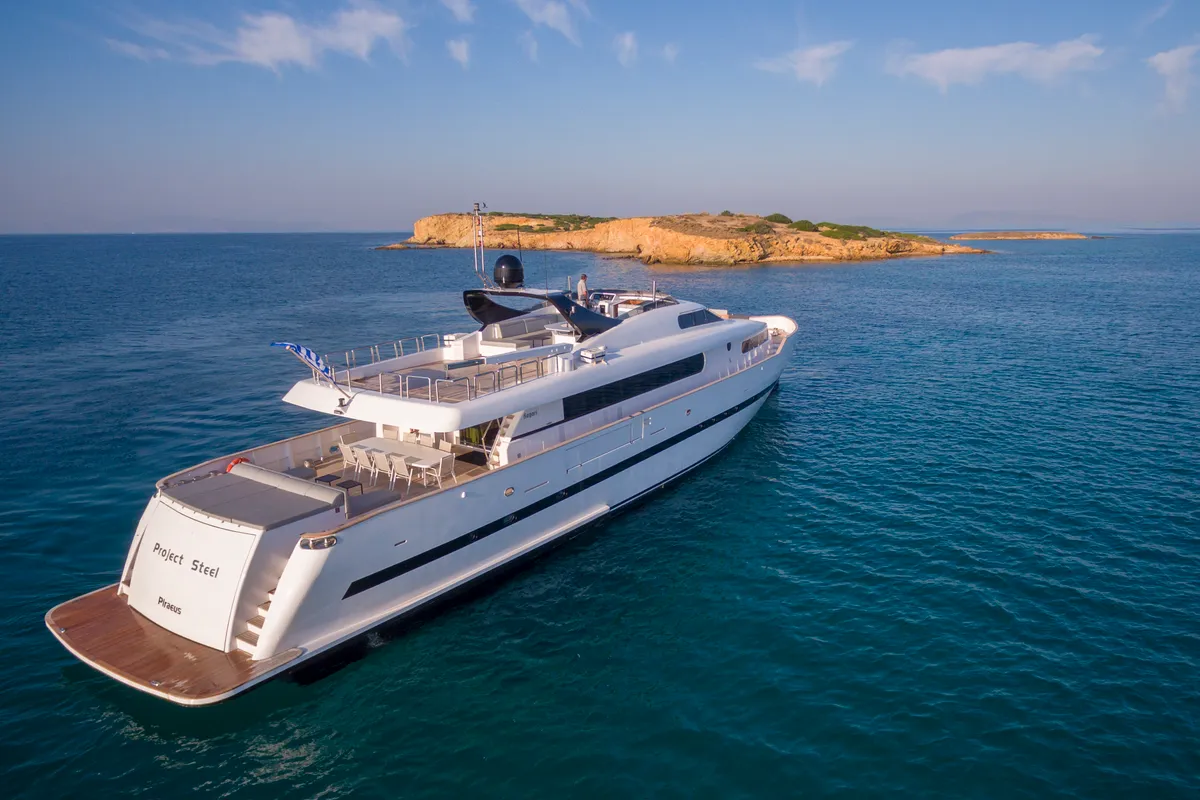 Project Steel, a Bugari 100 motor yacht at Athens, Greece