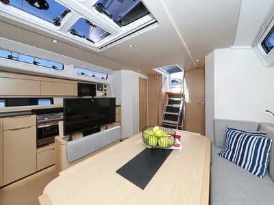 Salon of Miss Moneypenny, a Hanse 460 sailboat at Grad Kaštela, Croatia
