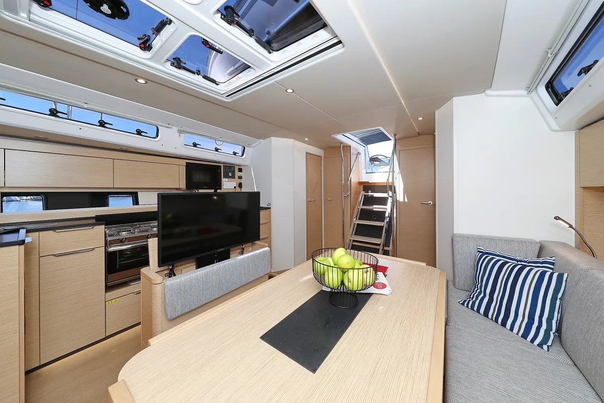 Salon of Miss Moneypenny, a Hanse 460 sailboat at Grad Kaštela, Croatia