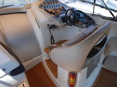 Cockpit of Tottoi, a Cranchi Zaffiro 36 motorboat at Cannigione, Italy