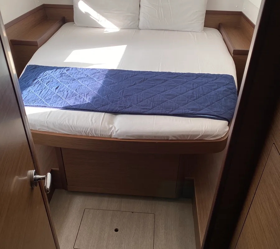 Cabin on Felis, a Lagoon 42 catamaran at Olbia, Italy