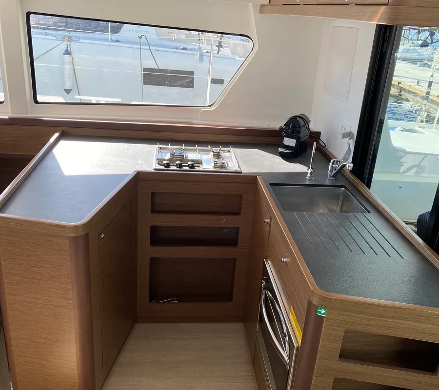 Galley of Felis, a Lagoon 42 catamaran at Olbia, Italy