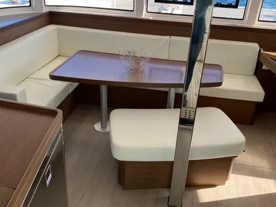 Salon of Felis, a Lagoon 42 catamaran at Olbia, Italy