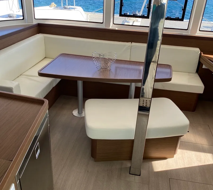 Salon of Felis, a Lagoon 42 catamaran at Olbia, Italy