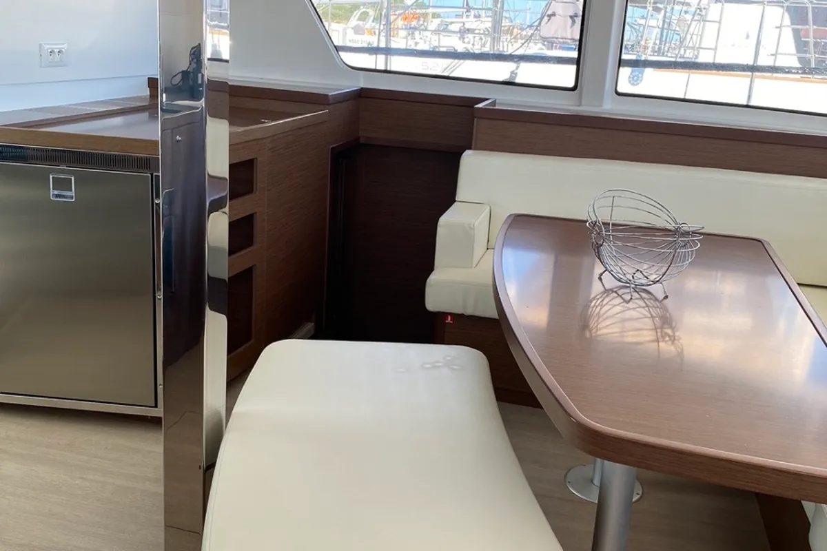 Salon of Felis, a Lagoon 42 catamaran at Olbia, Italy