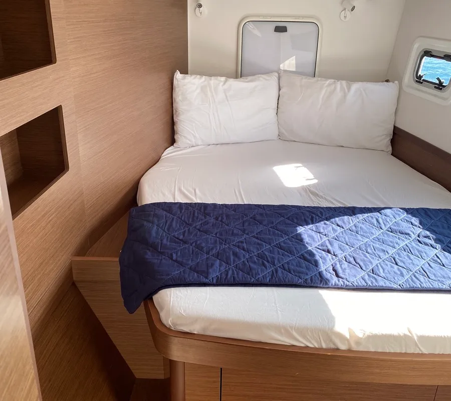Cabin on Felis, a Lagoon 42 catamaran at Olbia, Italy