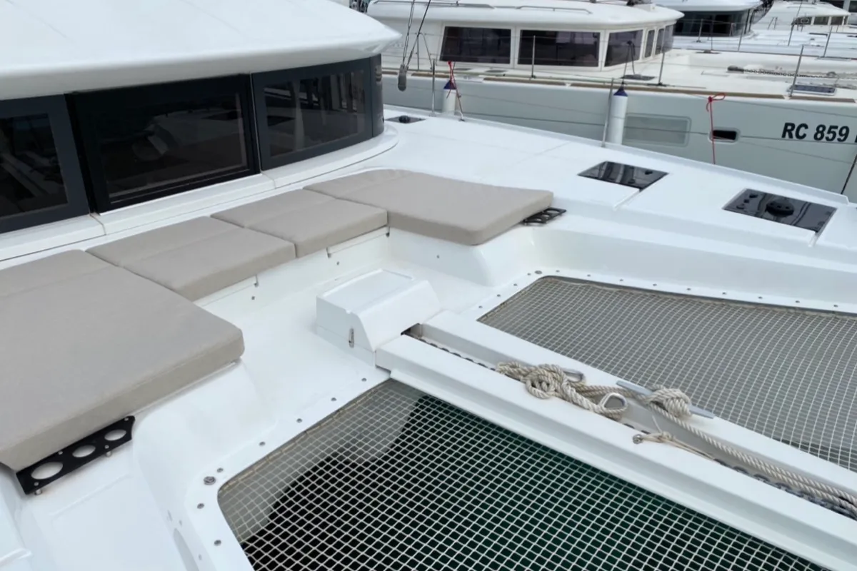 Deck of Dreamers, a Lagoon 50 catamaran at Olbia, Italy