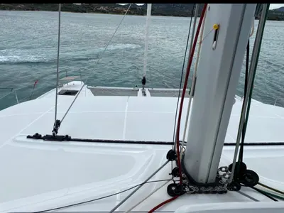 Deck of Dreamers, a Lagoon 50 catamaran at Olbia, Italy
