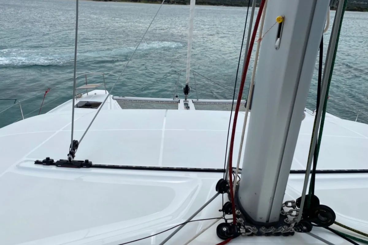 Deck of Dreamers, a Lagoon 50 catamaran at Olbia, Italy