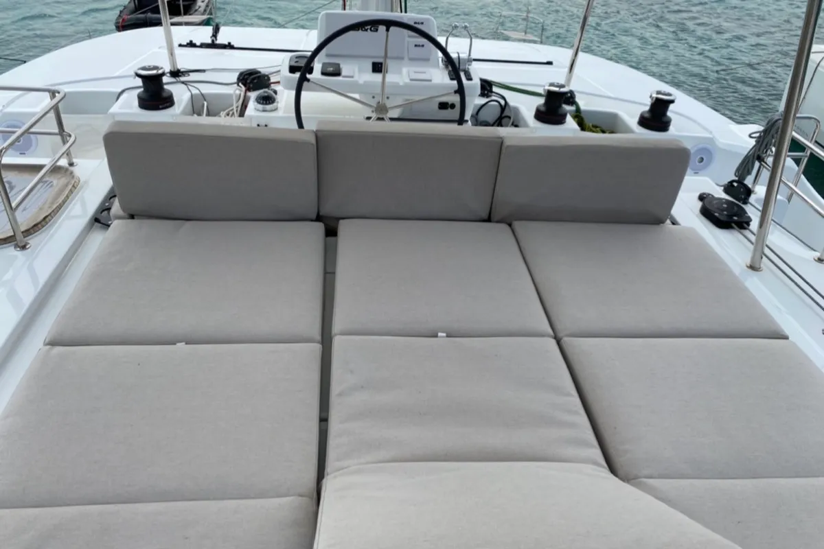 Cockpit of Dreamers, a Lagoon 50 catamaran at Olbia, Italy
