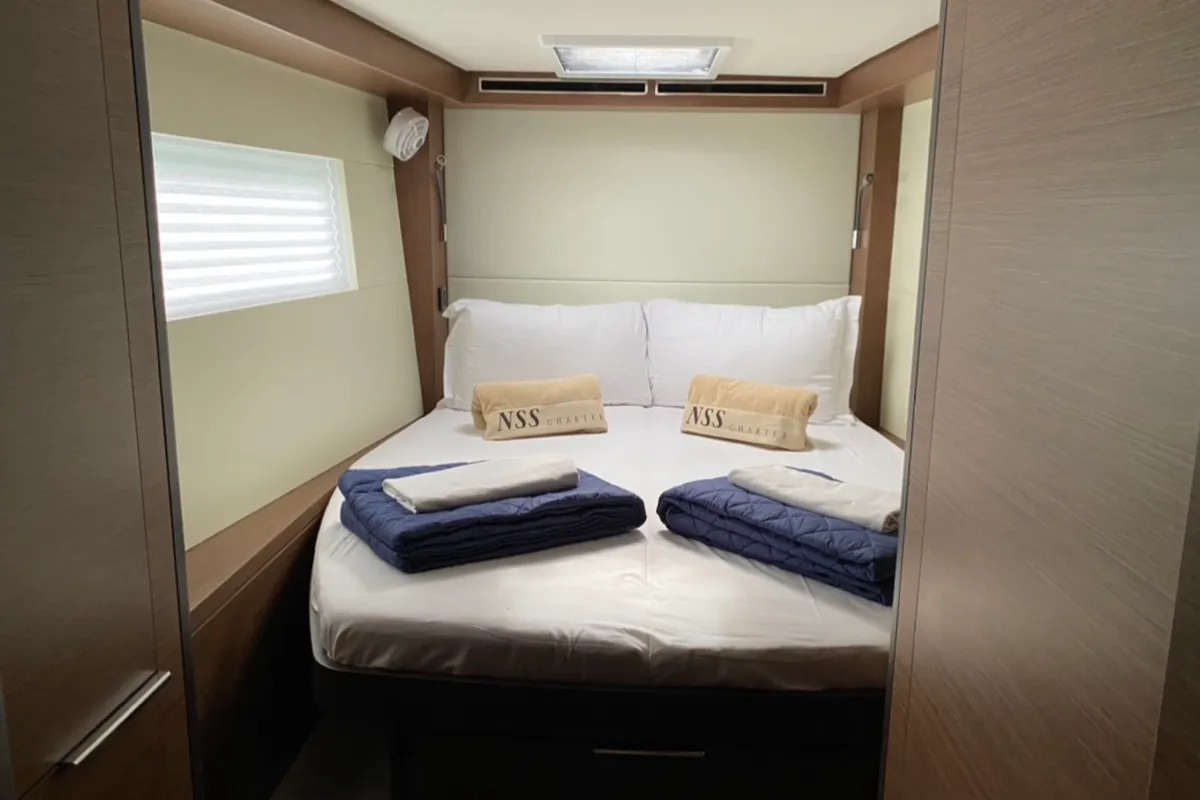Cabin on Dreamers, a Lagoon 50 catamaran at Olbia, Italy