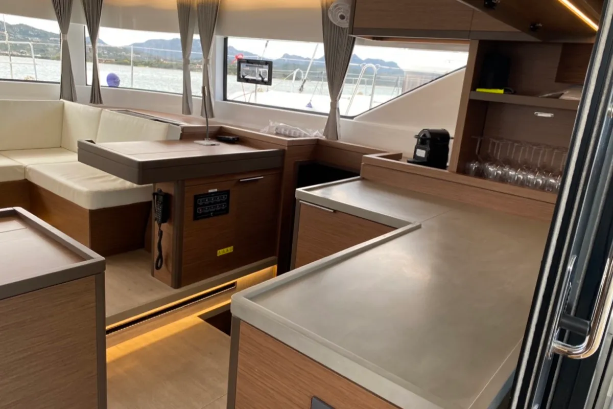 Galley of Dreamers, a Lagoon 50 catamaran at Olbia, Italy