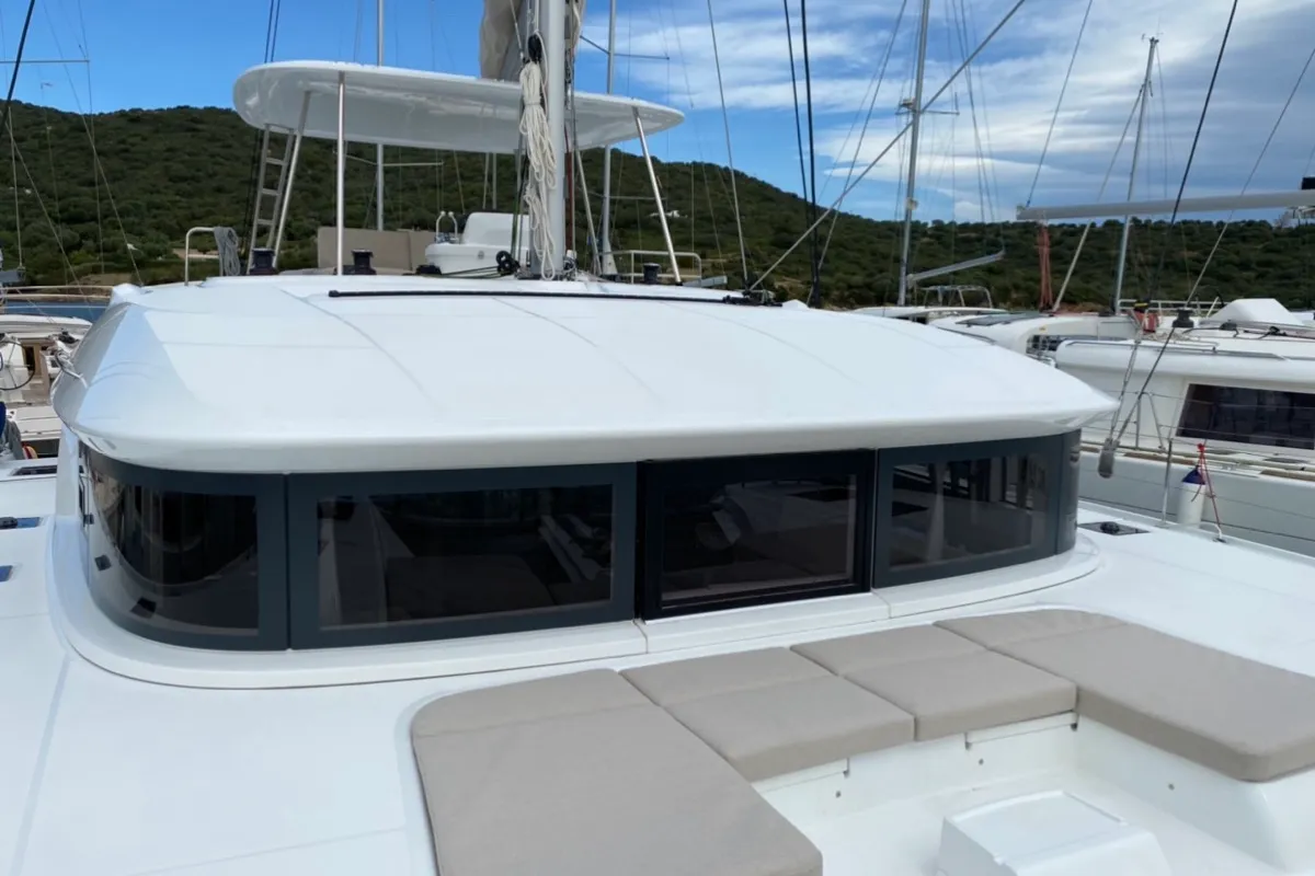Deck of Dreamers, a Lagoon 50 catamaran at Olbia, Italy
