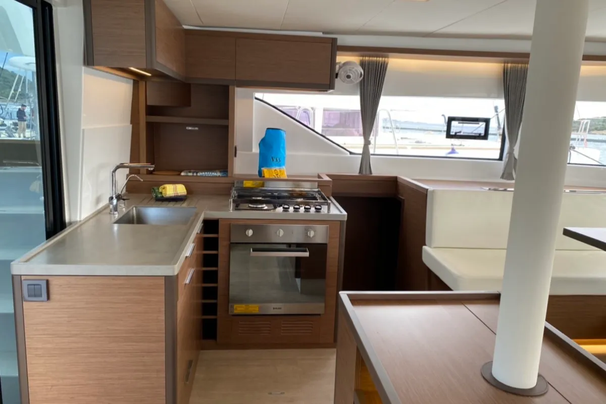 Galley of Dreamers, a Lagoon 50 catamaran at Olbia, Italy