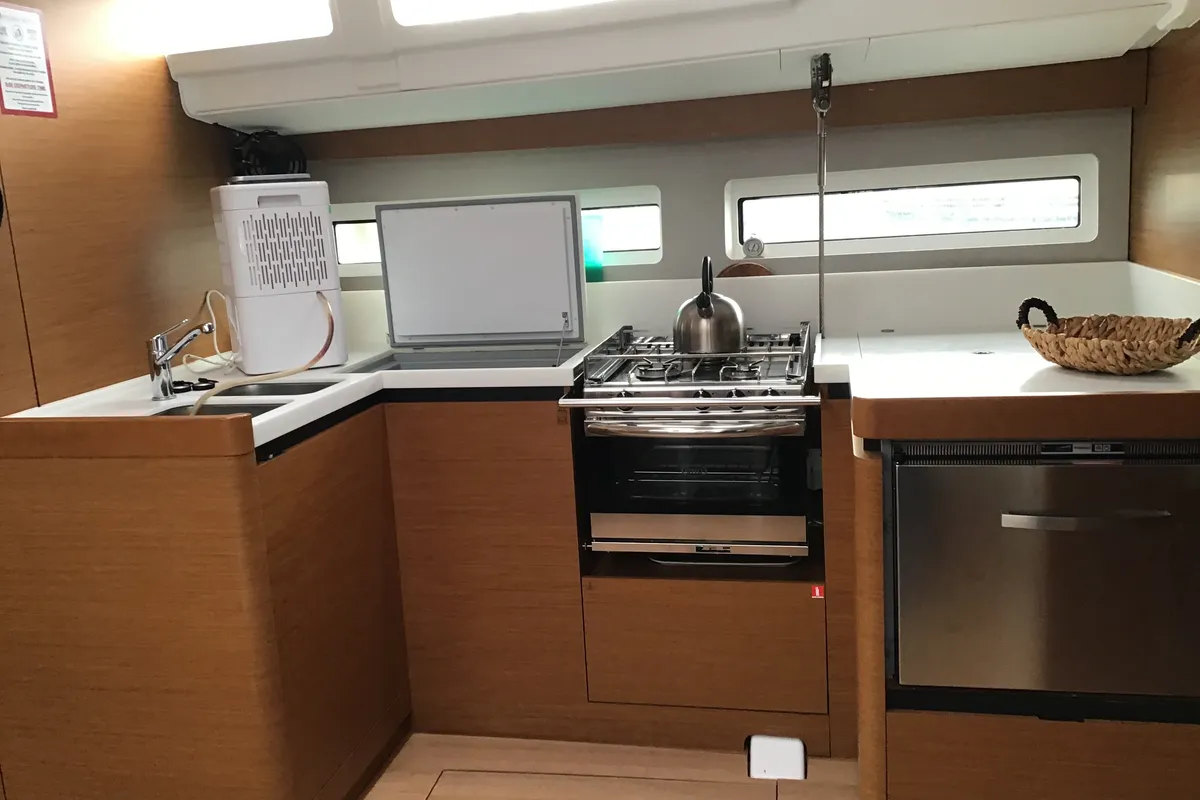 Galley of Helia, a Jeanneau Sun Odyssey 490 sailboat at Volos, Greece