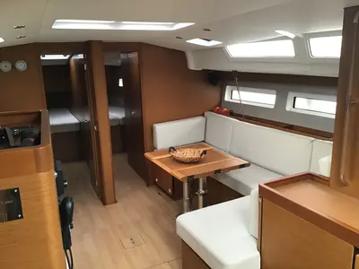 Salon of Helia, a Jeanneau Sun Odyssey 490 sailboat at Volos, Greece