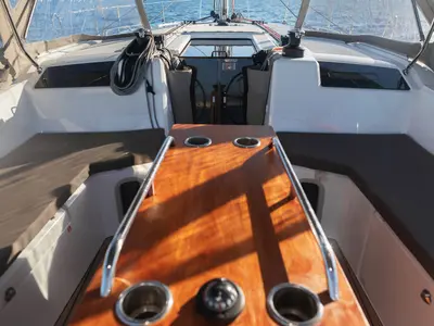 Cockpit of Kos 40.9, a Beneteau Oceanis 40.1 sailboat at Athens, Greece