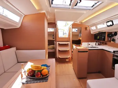Galley of Paris, a Jeanneau Sun Odyssey 410 sailboat at Lavreotiki Municipal Unit, Greece