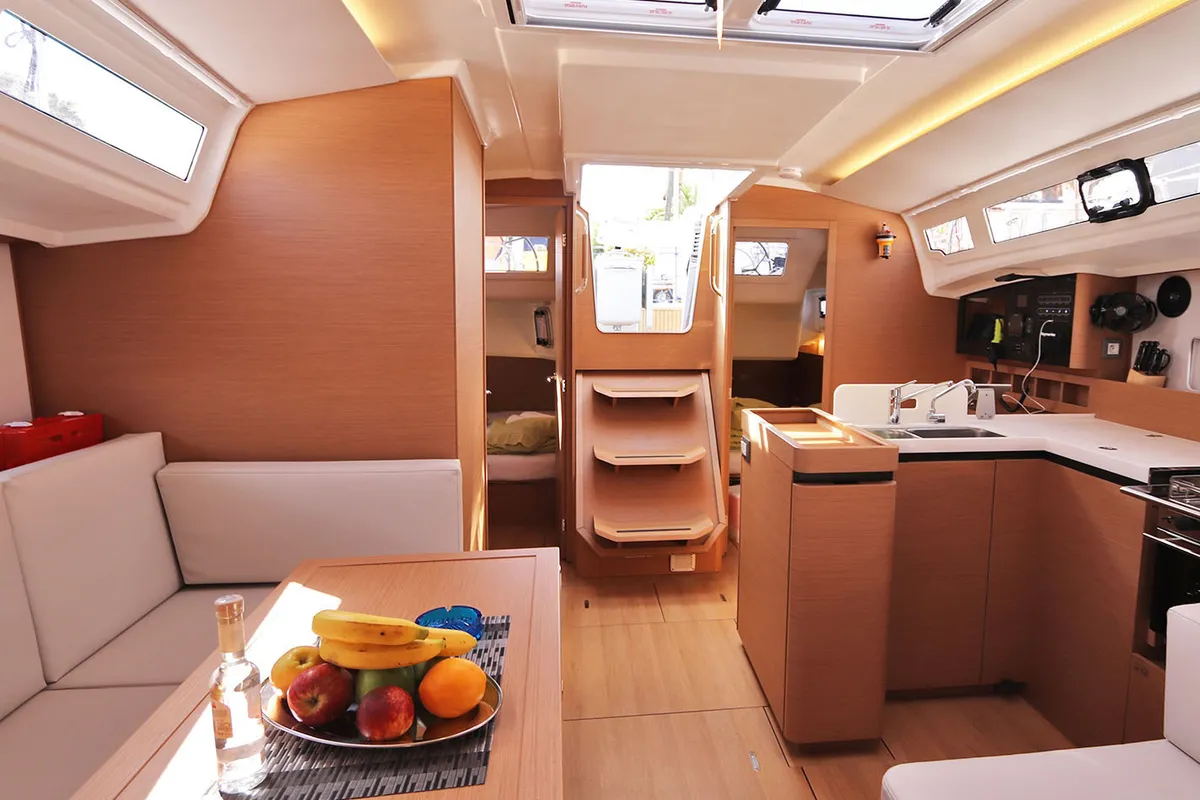 Galley of Paris, a Jeanneau Sun Odyssey 410 sailboat at Lavreotiki Municipal Unit, Greece