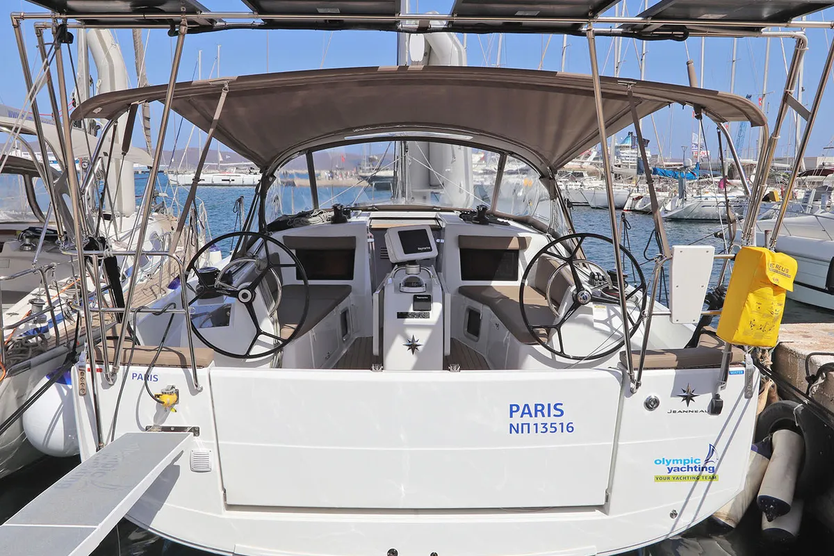 Exterior view of Paris, a Jeanneau Sun Odyssey 410 sailboat at Lavreotiki Municipal Unit, Greece