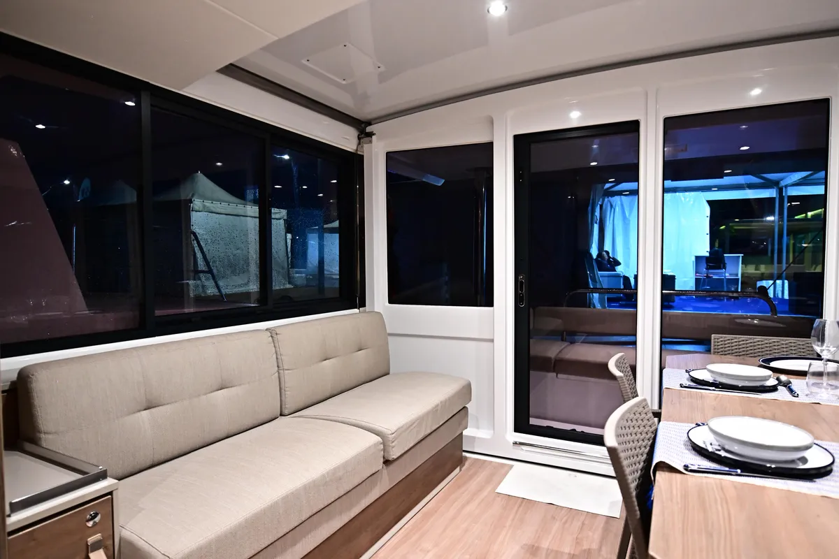 Salon of SKYFALL, a Bali 4.4 catamaran at Tonnarella, Italy