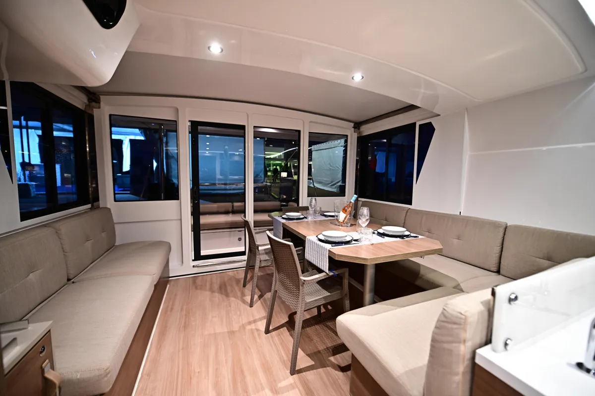 Salon of SKYFALL, a Bali 4.4 catamaran at Tonnarella, Italy