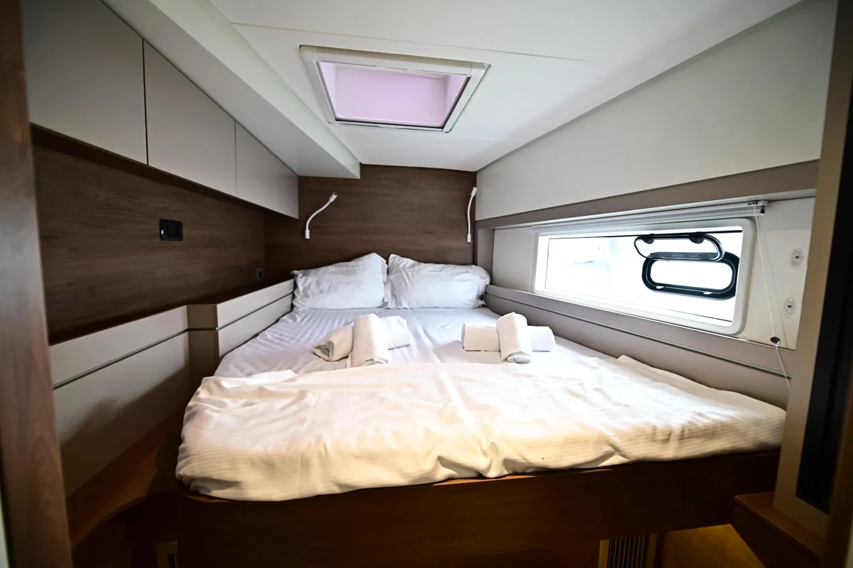 Cabin on SKYFALL, a Bali 4.4 catamaran at Tonnarella, Italy