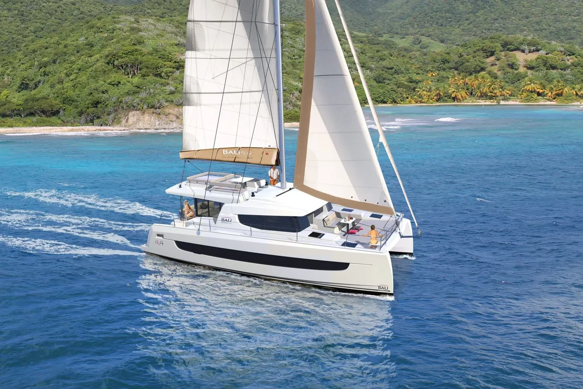 Exterior view of SKYFALL, a Bali 4.4 catamaran at Tonnarella, Italy
