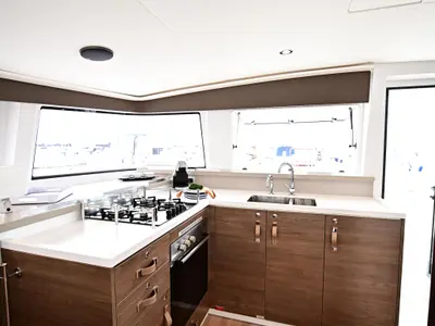 Galley of SKYFALL, a Bali 4.4 catamaran at Tonnarella, Italy