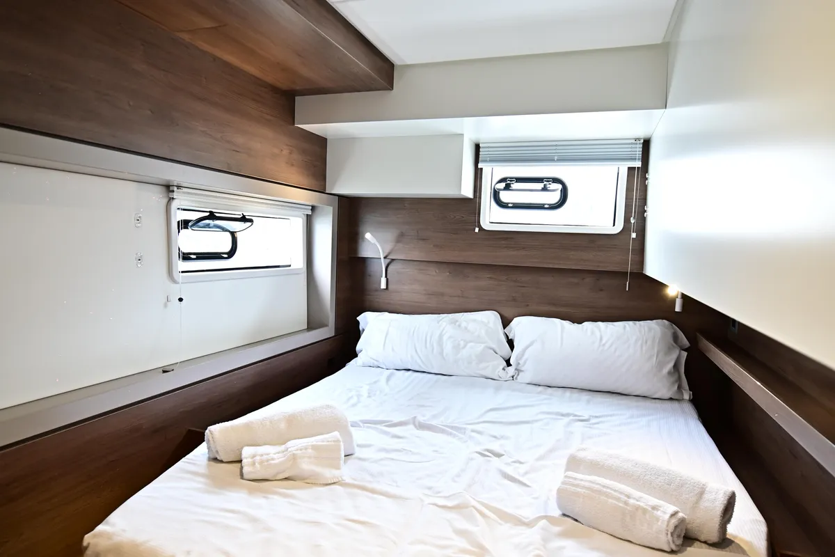 Cabin on SKYFALL, a Bali 4.4 catamaran at Tonnarella, Italy