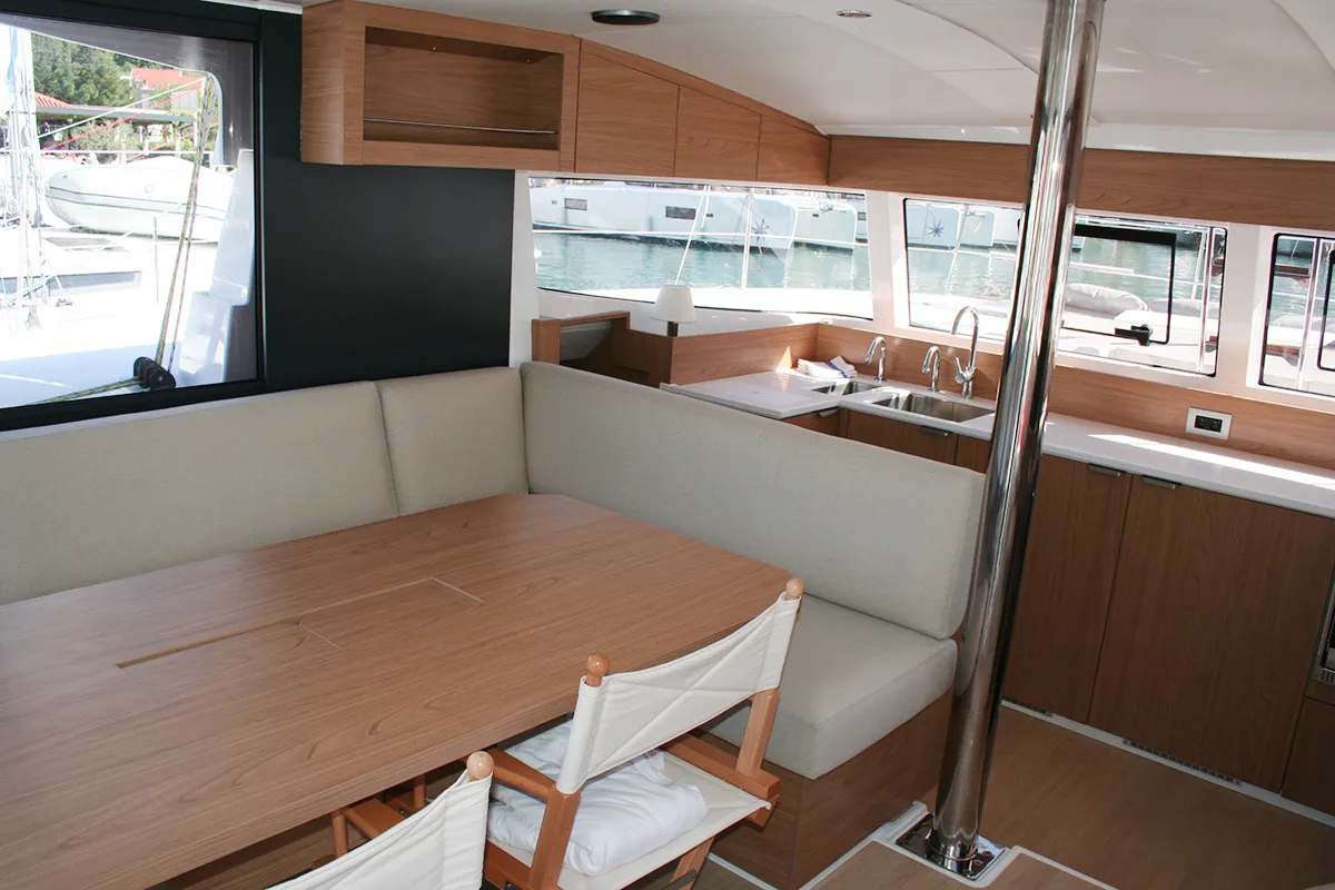 Salon of Julija, a Bali Catsmart catamaran at Dubrovnik, Croatia