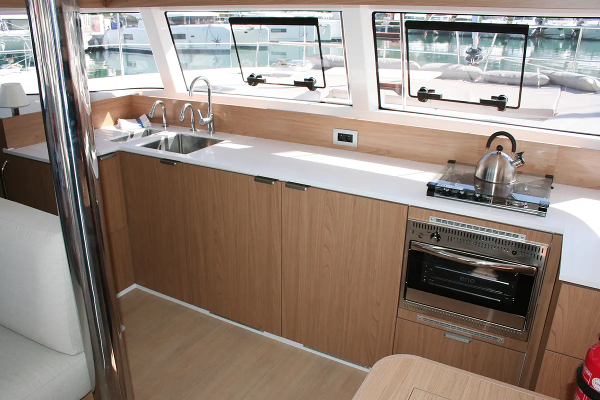 Galley of Julija, a Bali Catsmart catamaran at Dubrovnik, Croatia