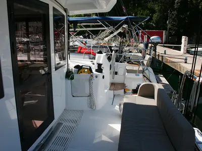 Deck of Julija, a Bali Catsmart catamaran at Dubrovnik, Croatia