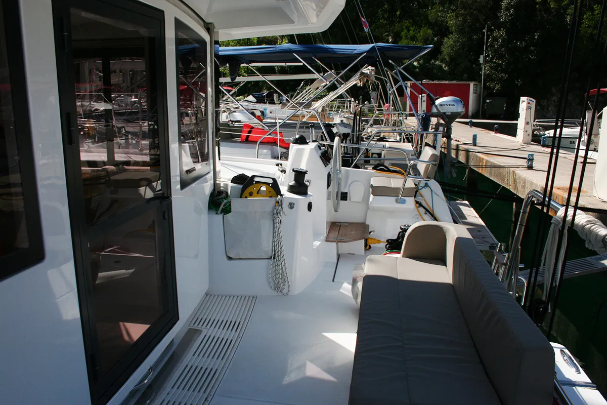 Deck of Julija, a Bali Catsmart catamaran at Dubrovnik, Croatia