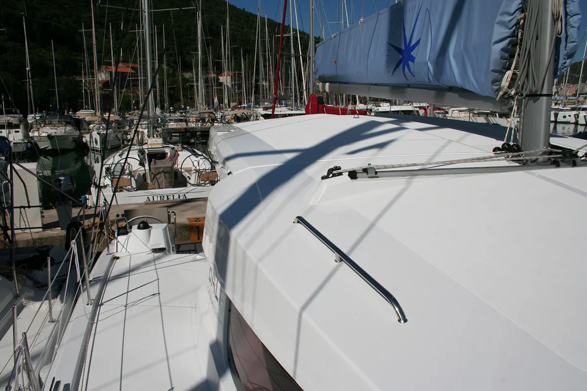 Deck of Julija, a Bali Catsmart catamaran at Dubrovnik, Croatia