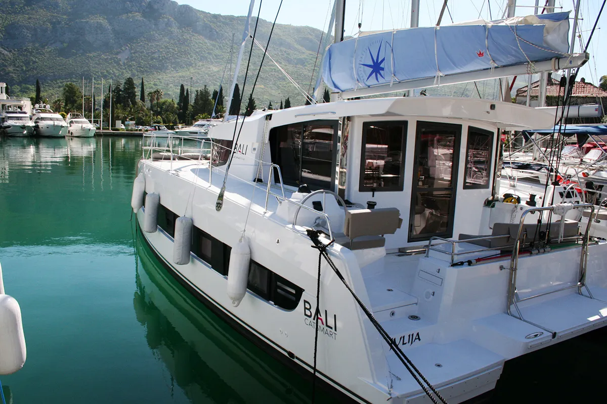 Exterior view of Julija, a Bali Catsmart catamaran at Dubrovnik, Croatia