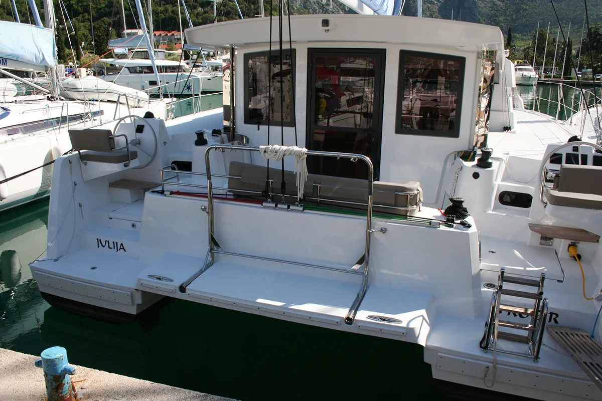 Deck of Julija, a Bali Catsmart catamaran at Dubrovnik, Croatia