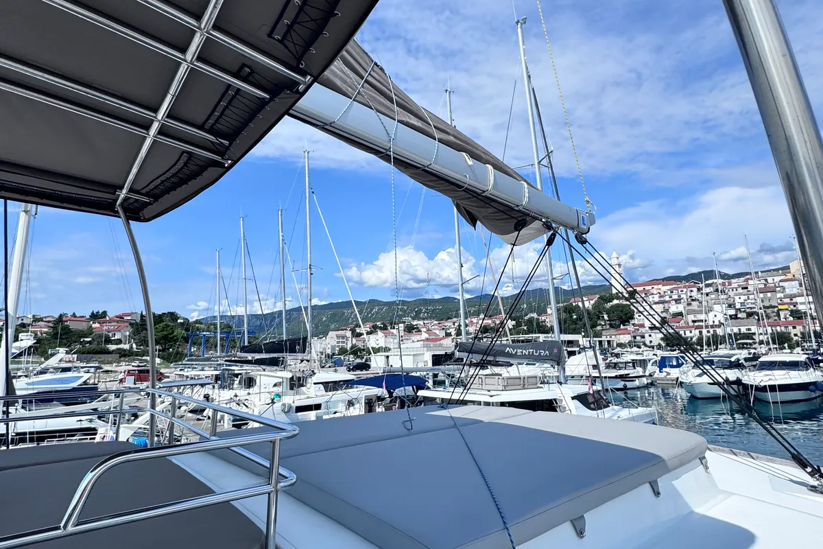 Deck of MY QUEEN, a Bali 4.6 catamaran at Novi Vinodolski, Croatia
