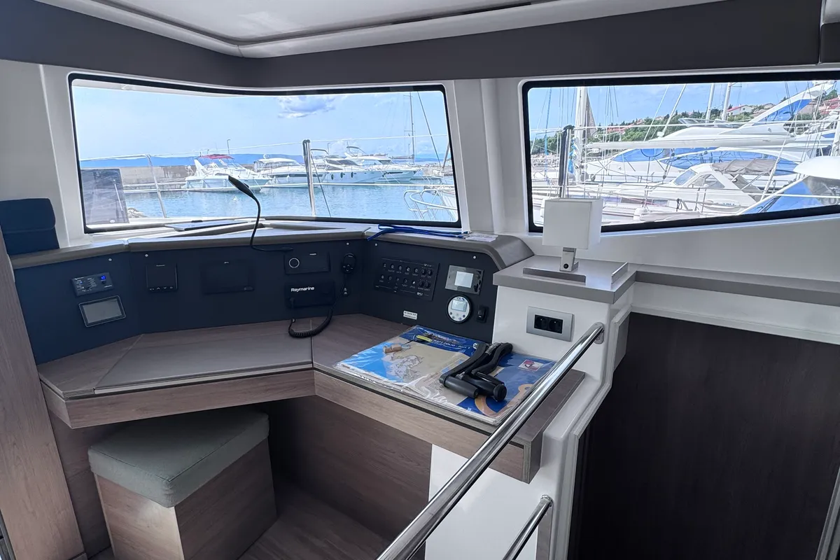 Cockpit of MY QUEEN, a Bali 4.6 catamaran at Novi Vinodolski, Croatia